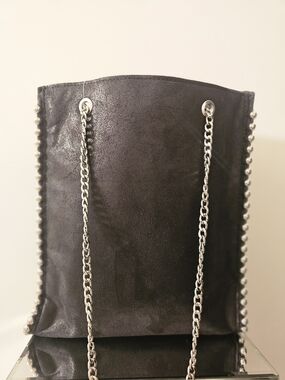 Zara Black Shoulder Bag with Silver Chain Handles